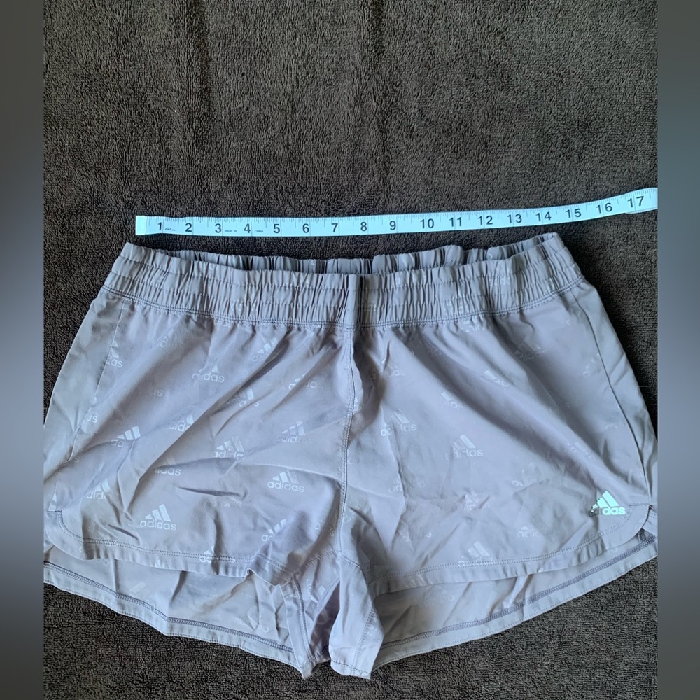 Adidas Women’s Badge of Sport Print Pacer Shorts - Purple Logo - Size XL - Picture 7 of 9